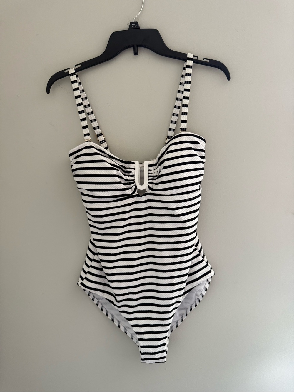 Black & White Striped One-Piece Swimsuit with U-Front Detail